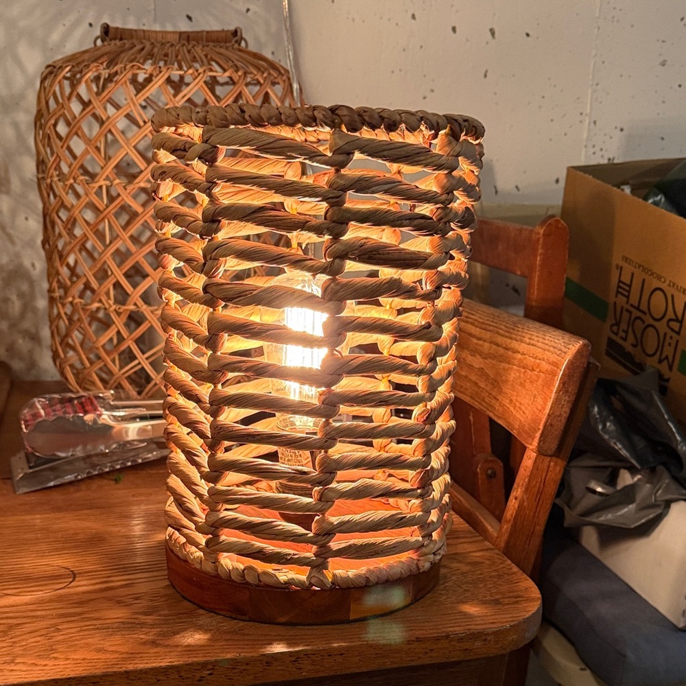 Woven Rope Table Lamp - Natural Beige